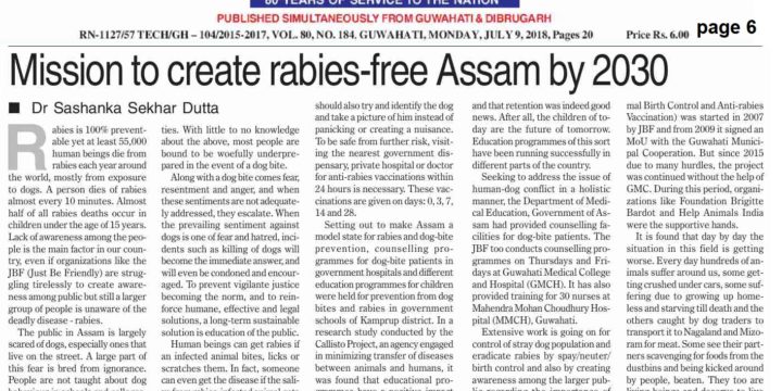 Mission to create rabies-free Assam by 2030 – an article published in The Assam Tribune.